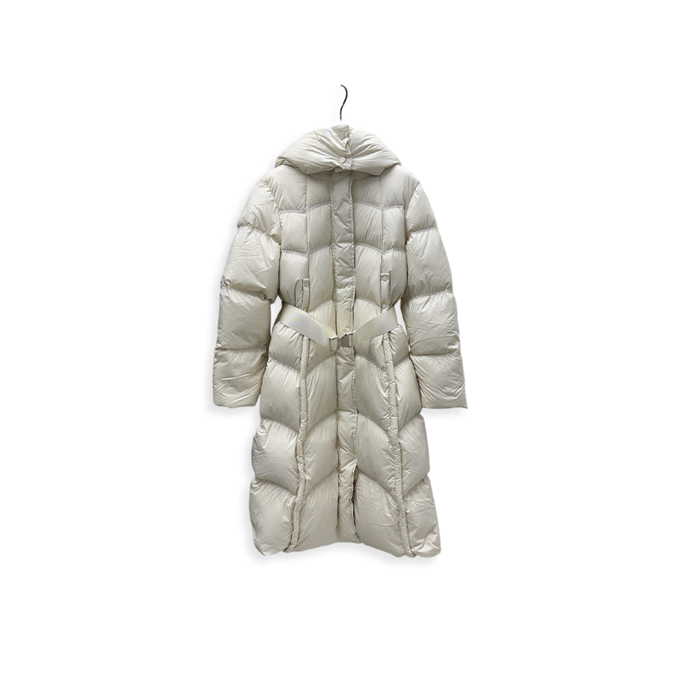 BURBERRY WHITE HOODED LONG DOWN JACKET 